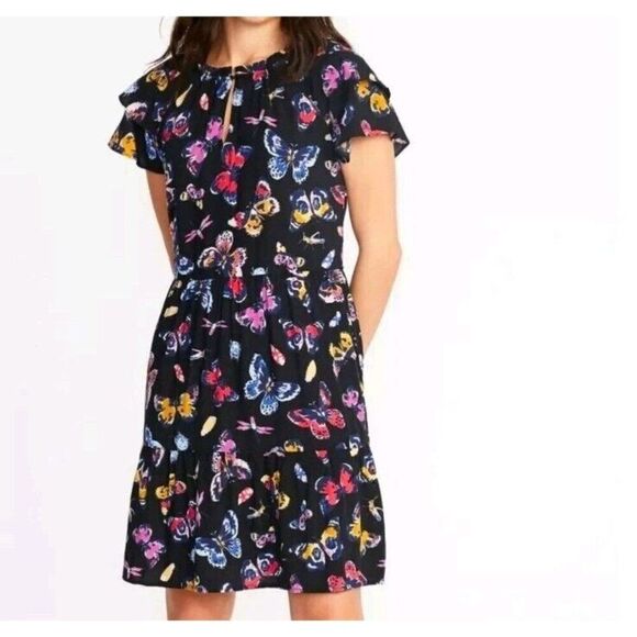 Old Navy Black butterfly Mini Dress Womens Size M - Picture 1 of 8